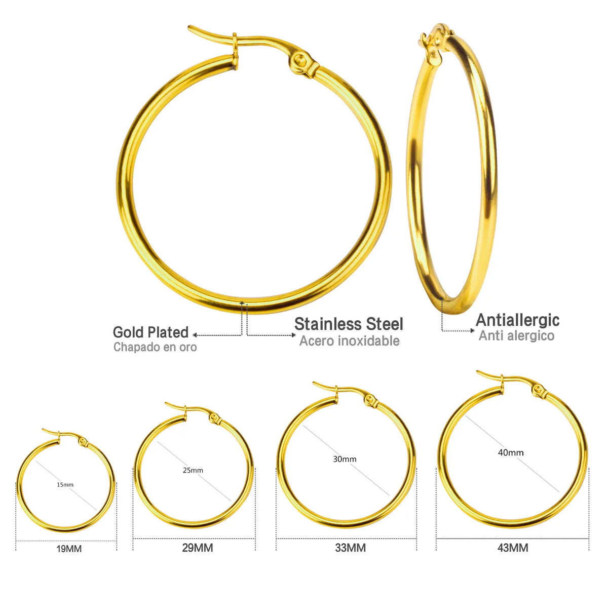 Gold Color Stainless Steel Hoop Earrings For Women Men Big/Small Circle Round Ear Jewelry Bijoux Aci