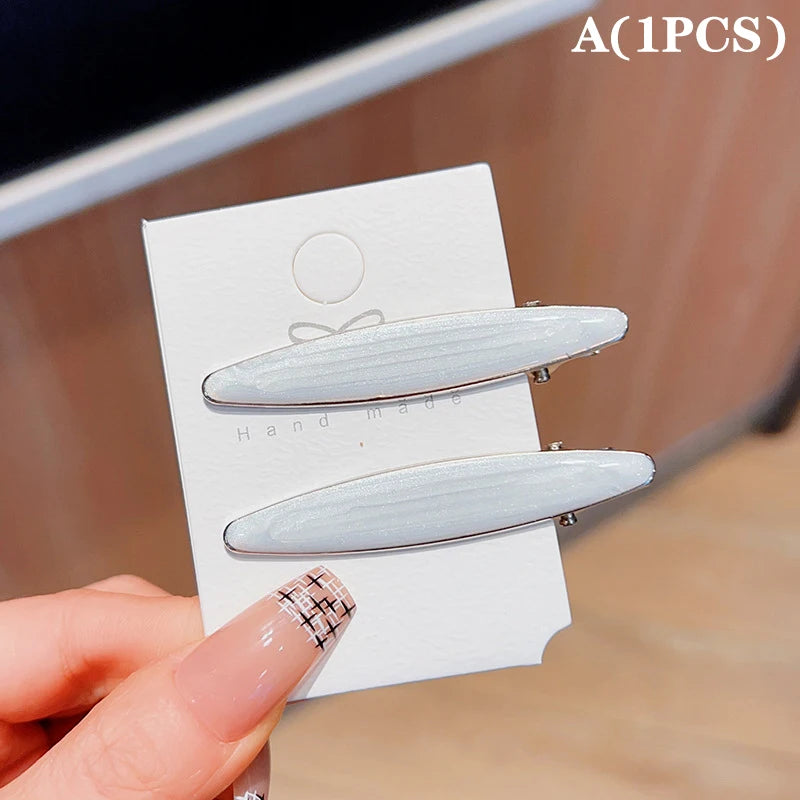 Simple Wave Oval Pink Seamless Hair Clip Women Acetate Bangs Duckbill Hairpins Stylin alternate view