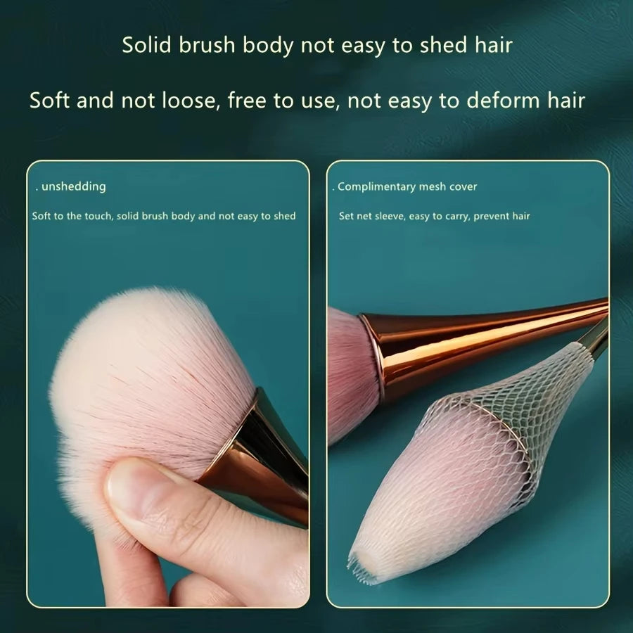 Rose Golden Fan Makeup Brush,Cosmetic Brush Loose Powder Brush ,Highlighting Brush Blu close-up view