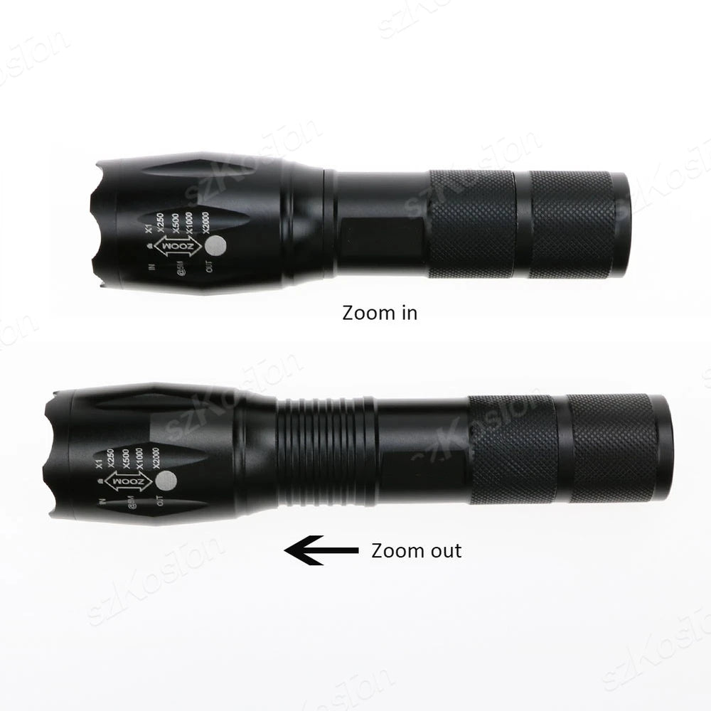 High Power LED Flashlight | Zoomable Aluminum Alloy Camping Torch close-up view