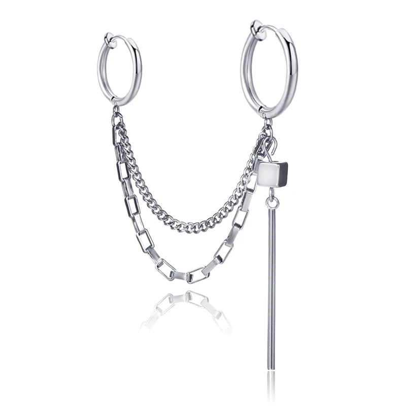 Punk Cross Tassel Earrings | Gothic Hip Hop Chain Stud Earrings detail view
