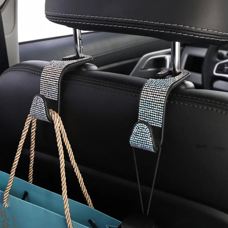 2Pcs Car Seat Back Hook Bling Diamond Hanger Backseat Auto Back Universal Headrest St lifestyle view