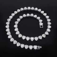 Shiny Heart Rhinestone Hip Hop Chain Necklace and Bracelet Set | Hip Hop Jewelry close-up view