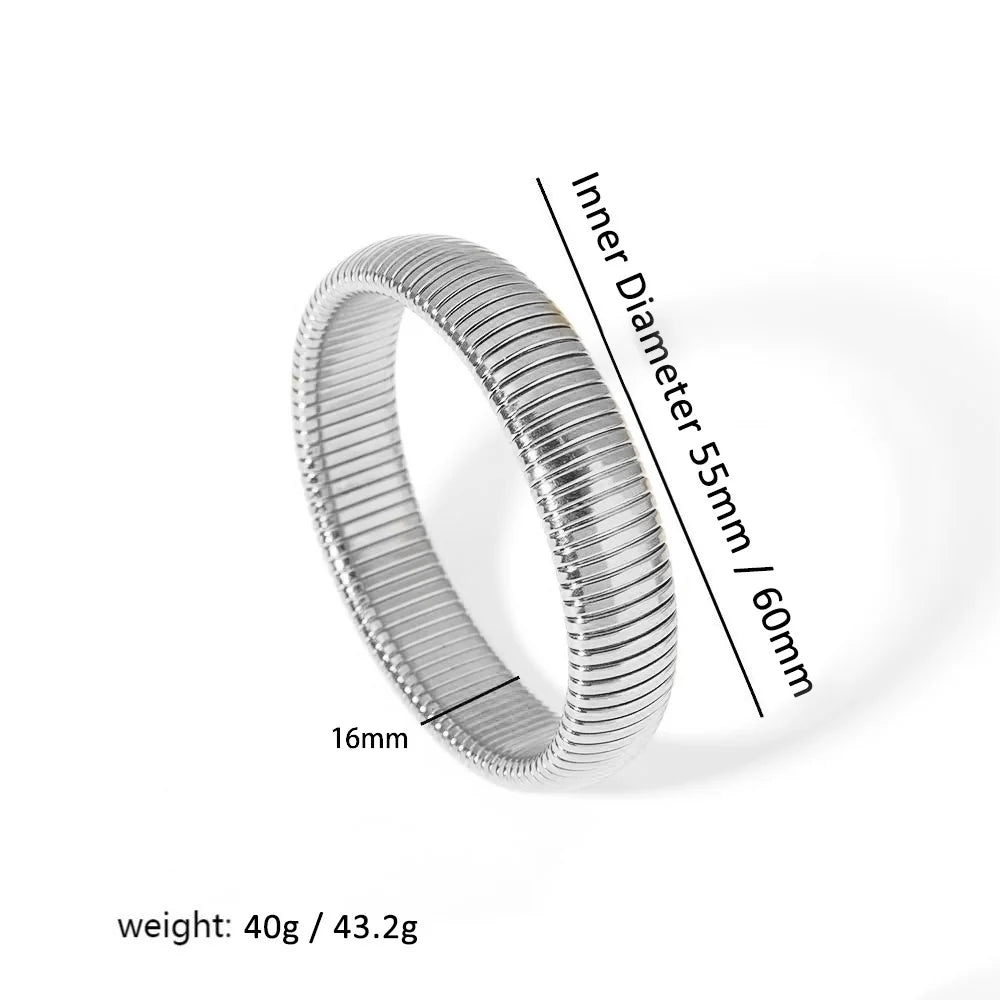 304L Stainless Steel Elastic Bracelet Women 18k Gold Plated Charm Punk Wide Chunky Me alternate view