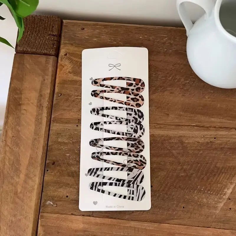 8pcs/set Leopard Print Hair Clips for Women Girls Vintage Geometric Star BB Clips Ban alternate view