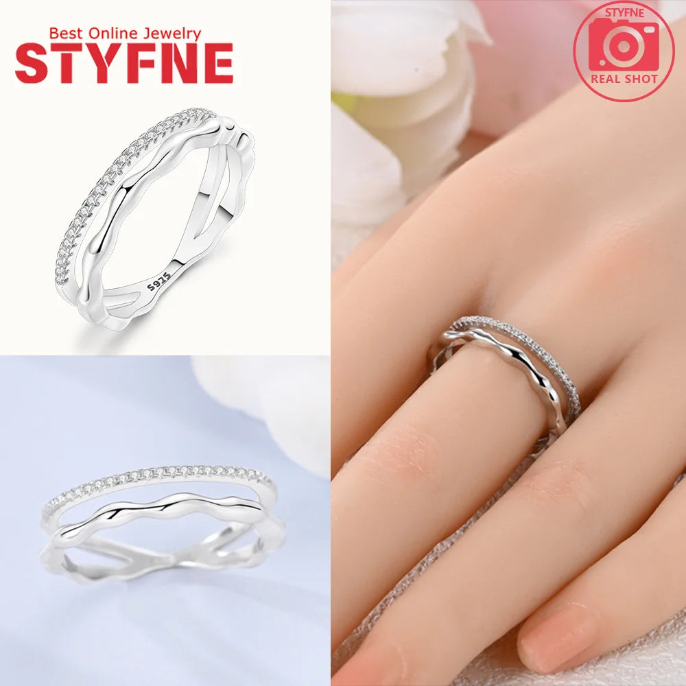 Original Romantic Heart-shaped White Zircon Shell Bowknot Rings 925 Sterling Silver Wo close-up view