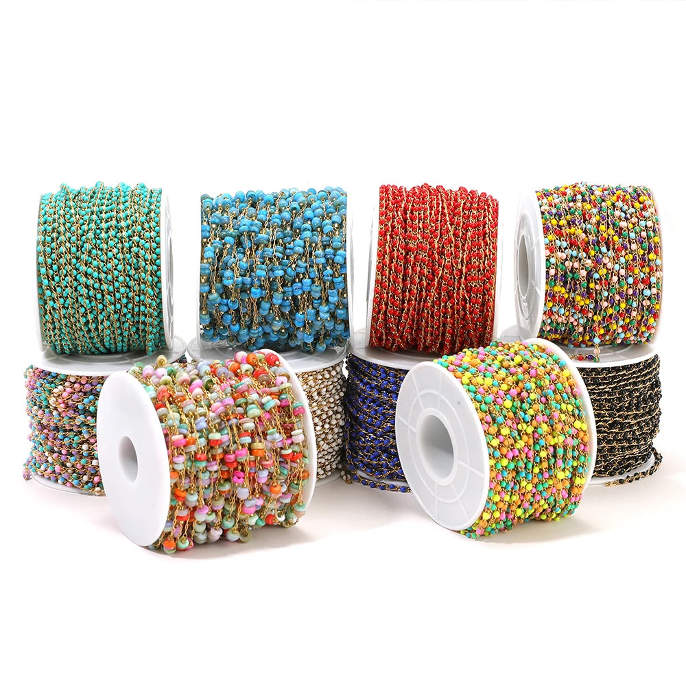 1 Meter Stainless Steel Enamel Beads Chain | DIY Jewelry Making Supplies detail view