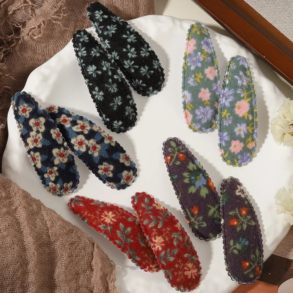 1 Set Printed Fabric Hair Clips Sweet Handmade BB Hair Clips Baby Girl Bangs Fixed Edge Clips Children's Hair Accessories Gifts