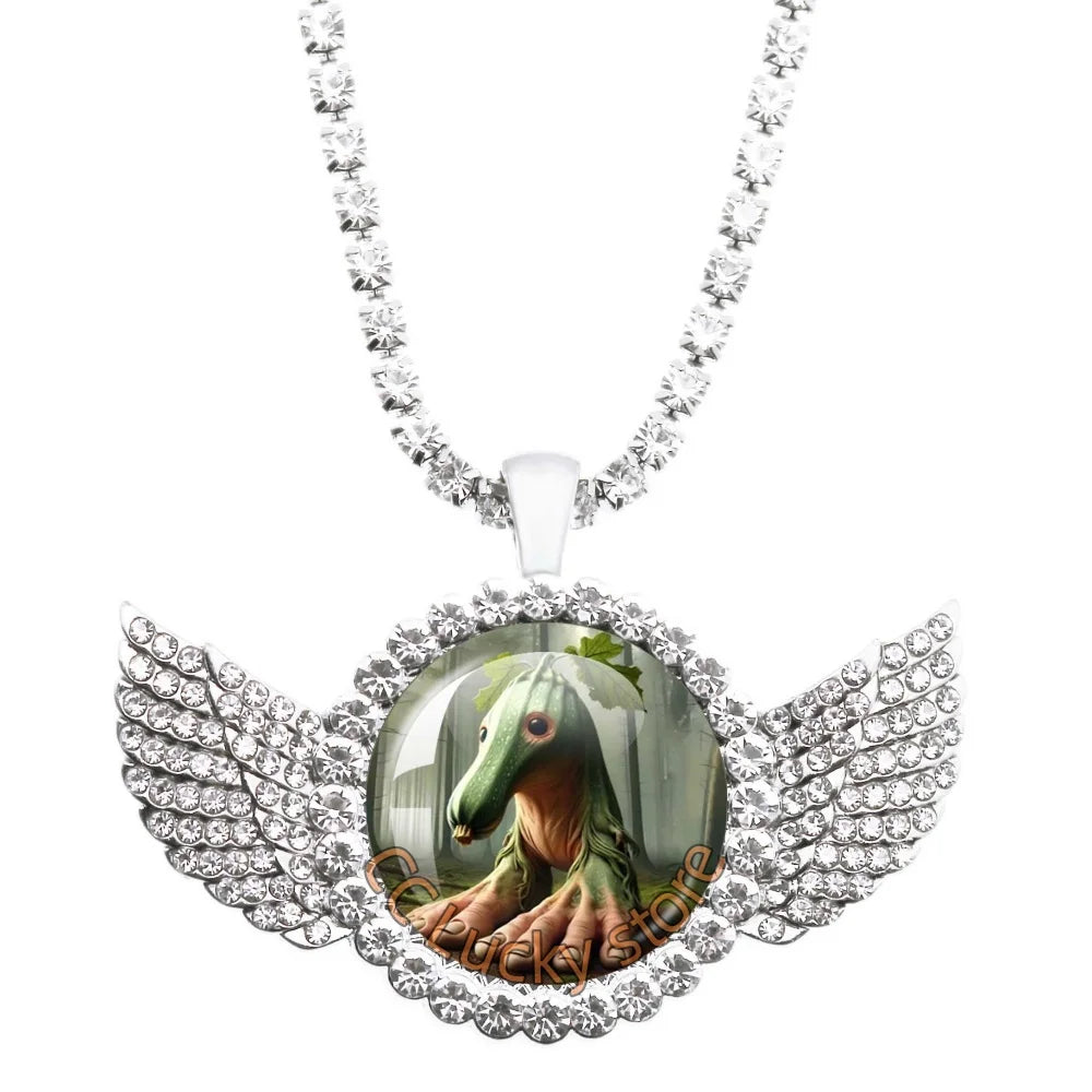 25mm Angel Wing Necklace | Italian Brainrot Pendant Funny Animal Jewelry Gift close-up view