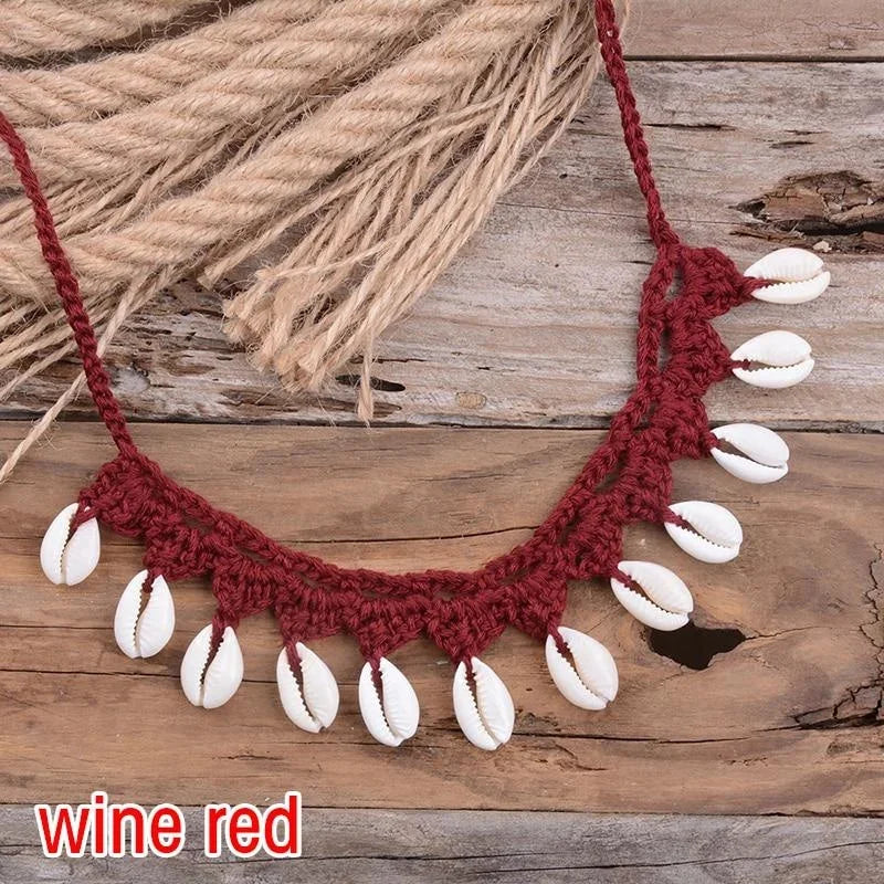 Handmade Shell Choker Necklace | Bohemian Beach Jewelry for Women close-up view