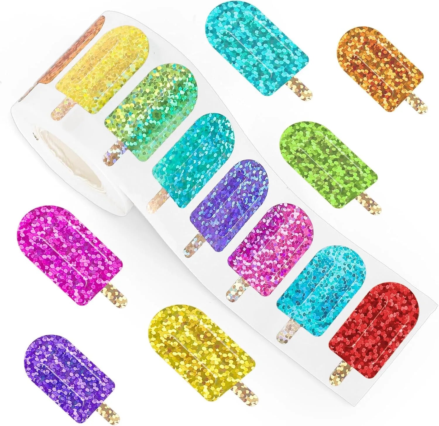 500pcs Laser Flower Sticker Roll Cute Flower Shape Sealing Sticker Color Waterproof Self detail view