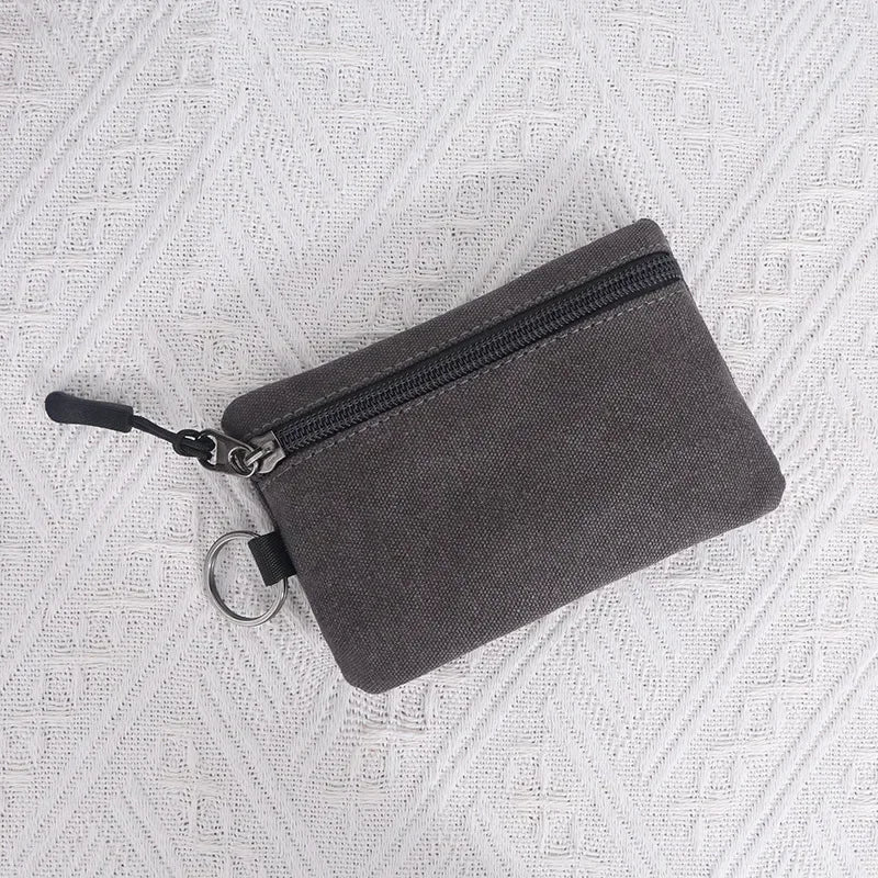Canvas Mini Coin Wallet | Solid Color Zipper Key Bag alternate view