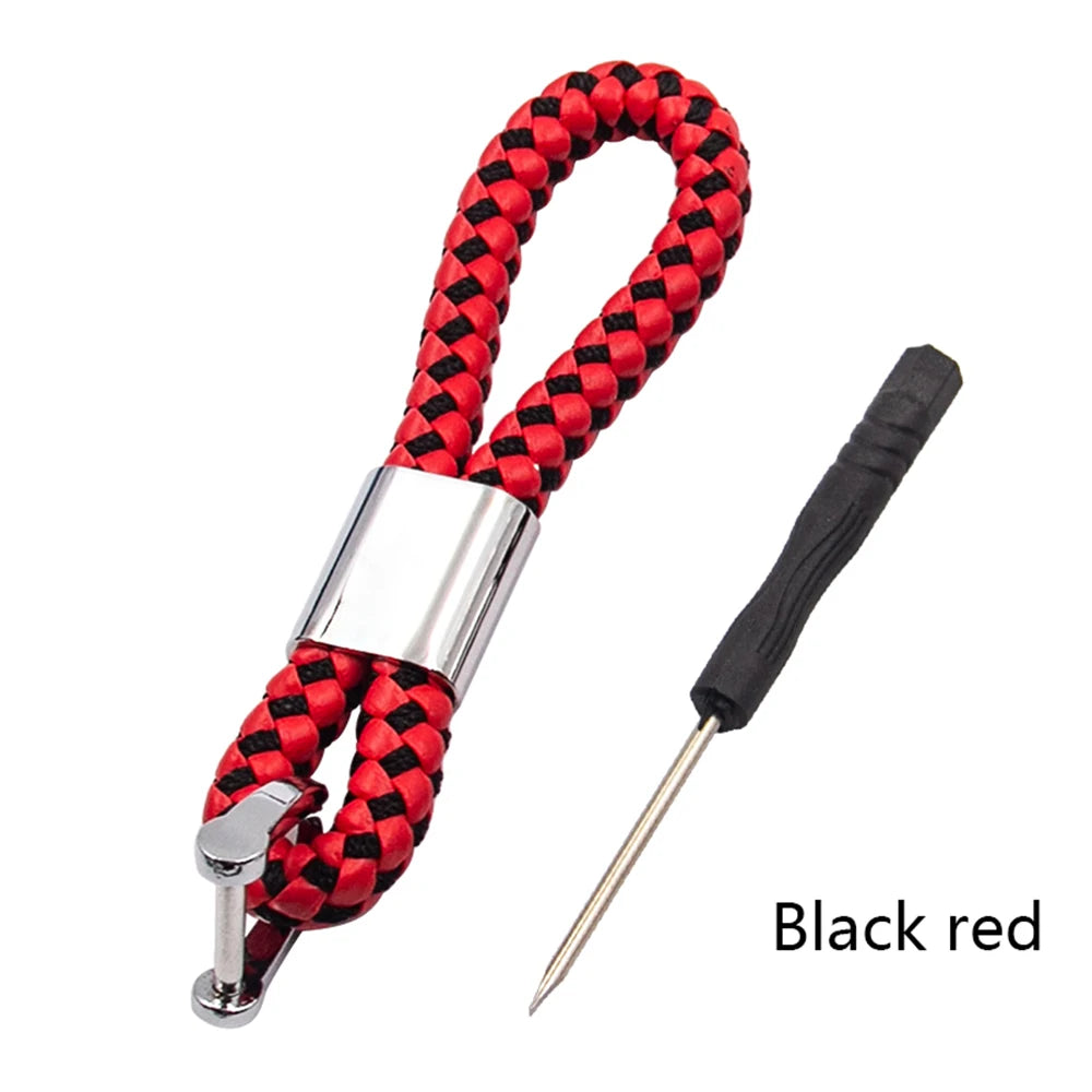 Handwoven Leather Car Keychain | Retro Horseshoe Buckle Key Ring additional angle