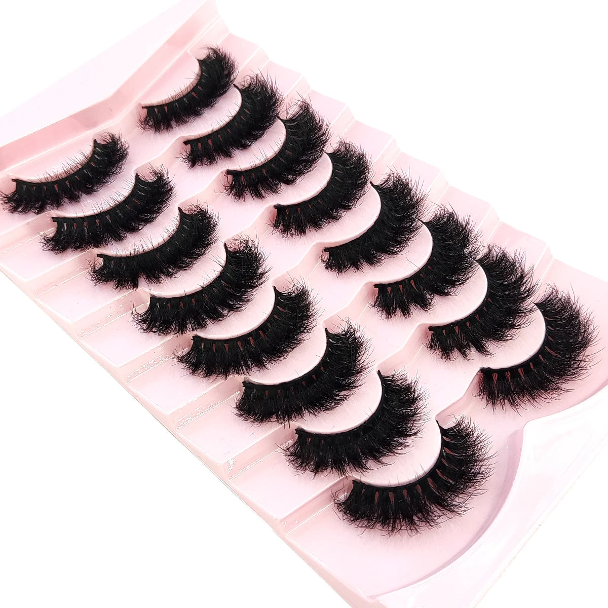 5-8 Pairs Natural Russian Striped Mink Lashes | 3D Volume Wavy False Eyelash Extension close-up view