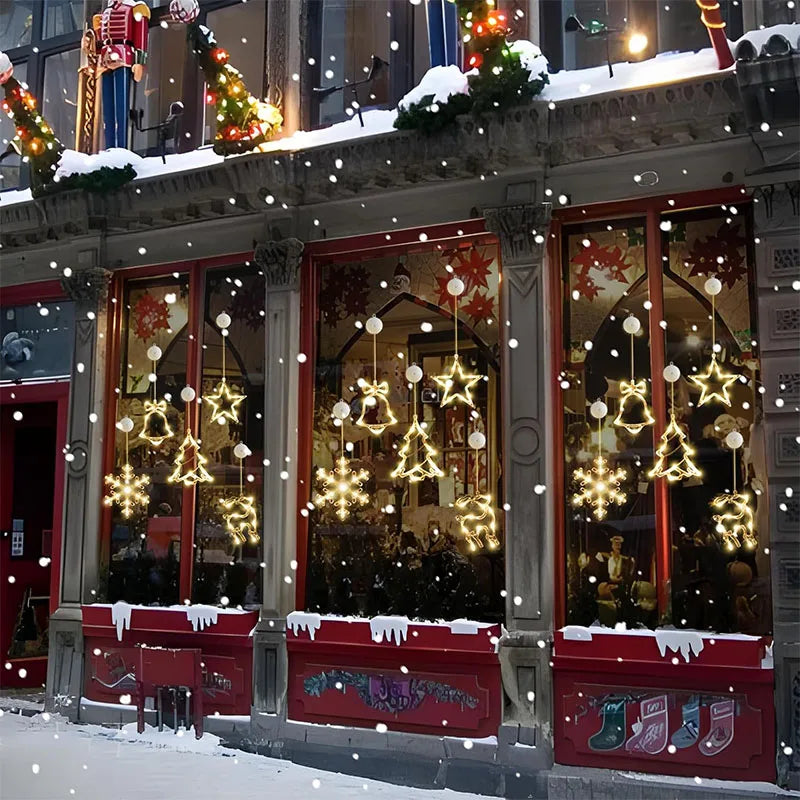 Christmas Window Decor LED Lights | Snowflake Tree Star Deer Sucker Lights for Xmas lifestyle view