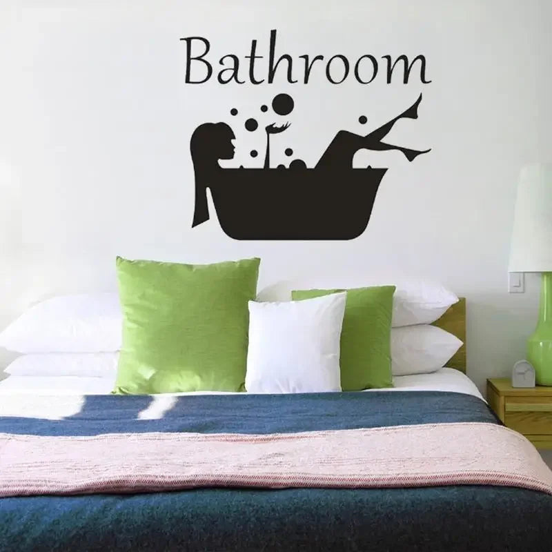 Detachable Girl and Woman Bathroom Sticker Art | Wash Room Decorative Wall Decal additional angle
