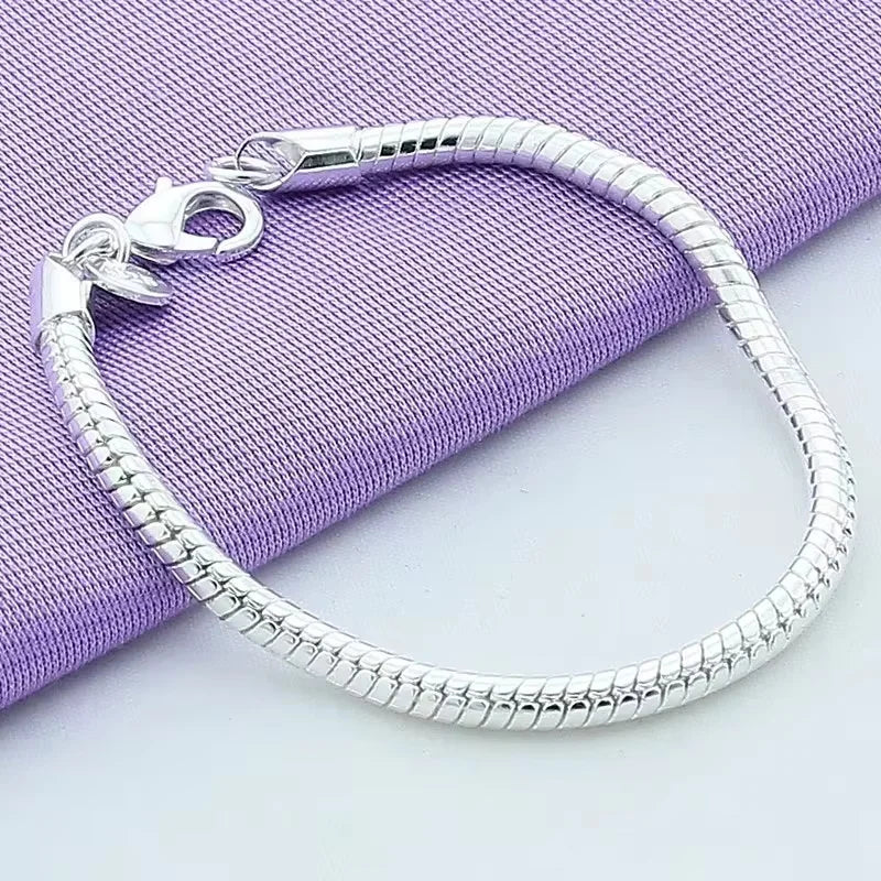 925 Sterling Silver Couple 3mm Snake Chain Bracelet Women Luxury Dinner Party Bracele alternate view