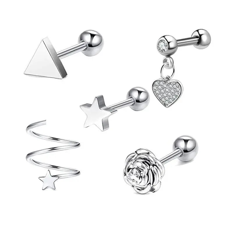 5PCS Heart Tragus Piercing Stud Earring Set Small Lobe Stud Earrings Cartilage Pierci lifestyle view