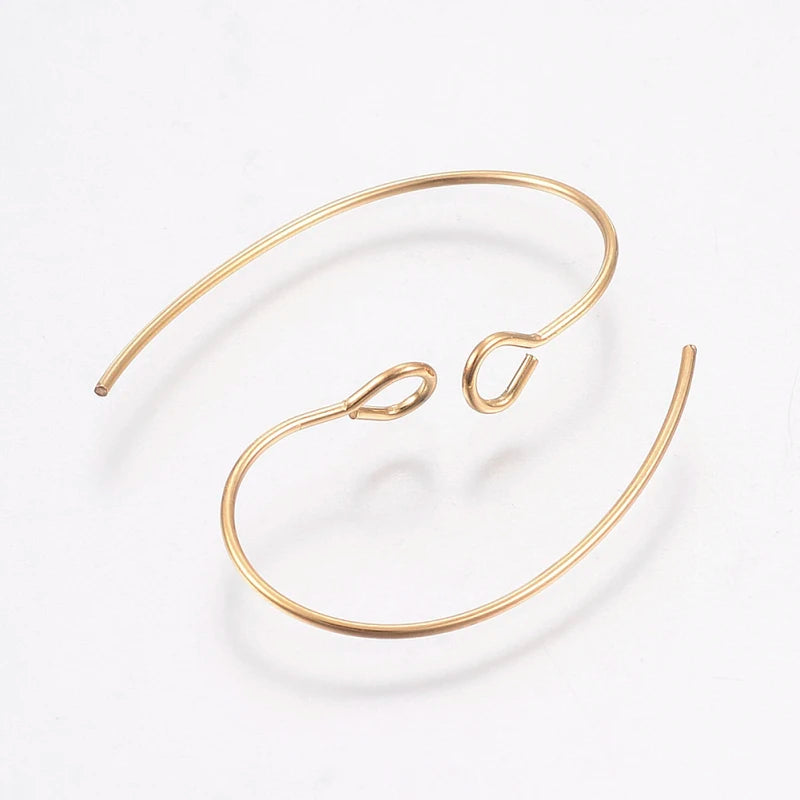 10pc Ion Plating(IP) 304 Stainless Steel Earring Hooks Ear Wire with Vertical Loop Golden 25x14x4mm Hole: 3mm Pin: 0.7mm
