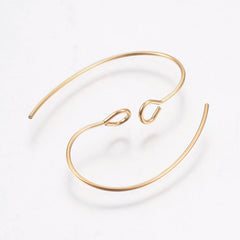10pc Ion Plating(IP) 304 Stainless Steel Earring Hooks Ear Wire with Vertical Loop Golden 25x14x4mm Hole: 3mm Pin: 0.7mm