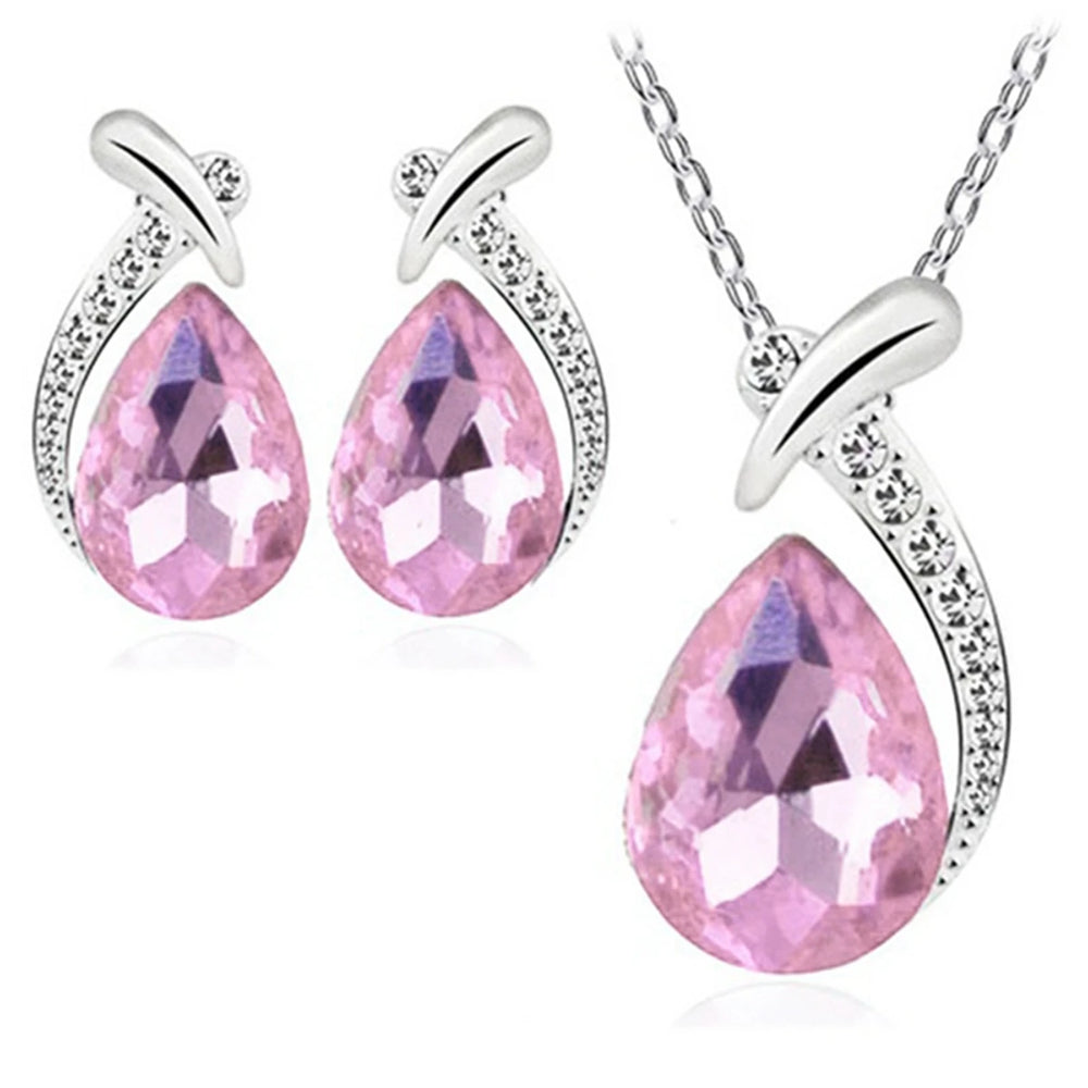 Fashion Silver Color Necklace Earrings Cubic Zirconia Jewelry Sets Elegant Crystal Zir close-up view