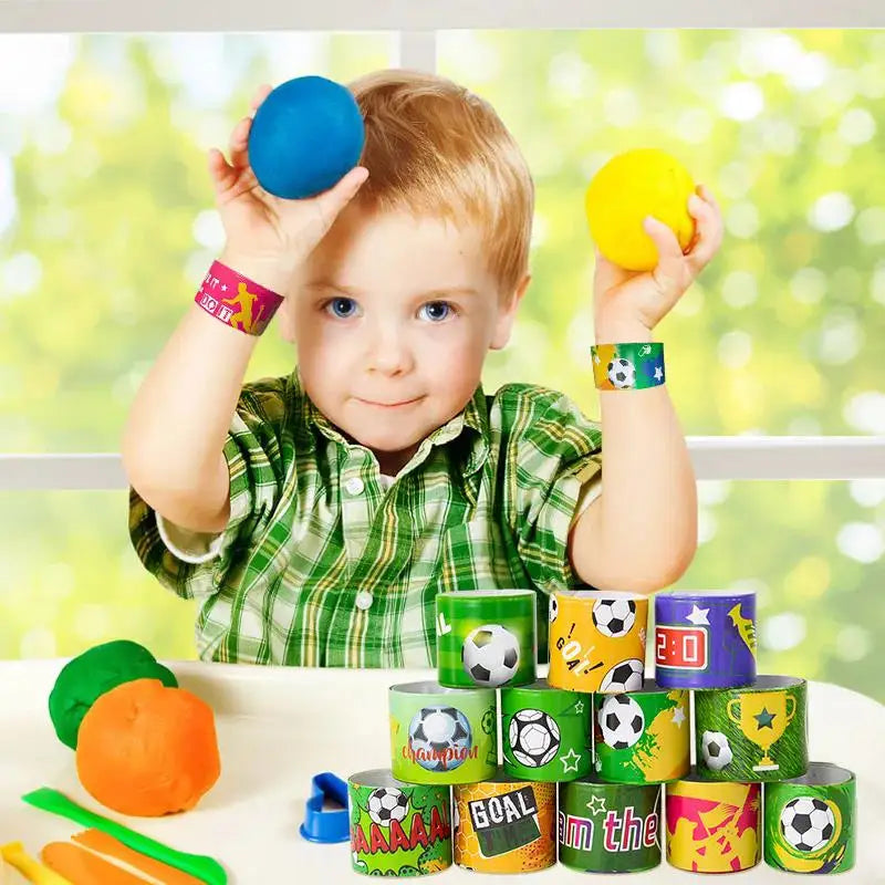 12/24pcs Soccer Slap Bracelets Wristband Kids Birthday Party Favors Pinata Filler Gif lifestyle view