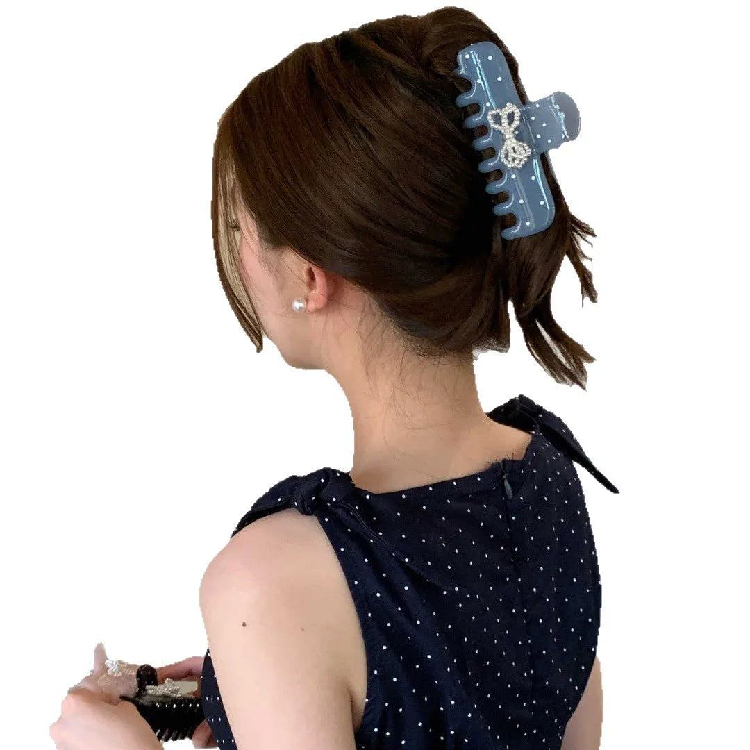 Korean Pearl Bow Polka Dot Grab Clip, Thousand Gold Feeling Disc Hair Shark Clip, Gentle Temperament Hair Grab Disc Hairpin Hair