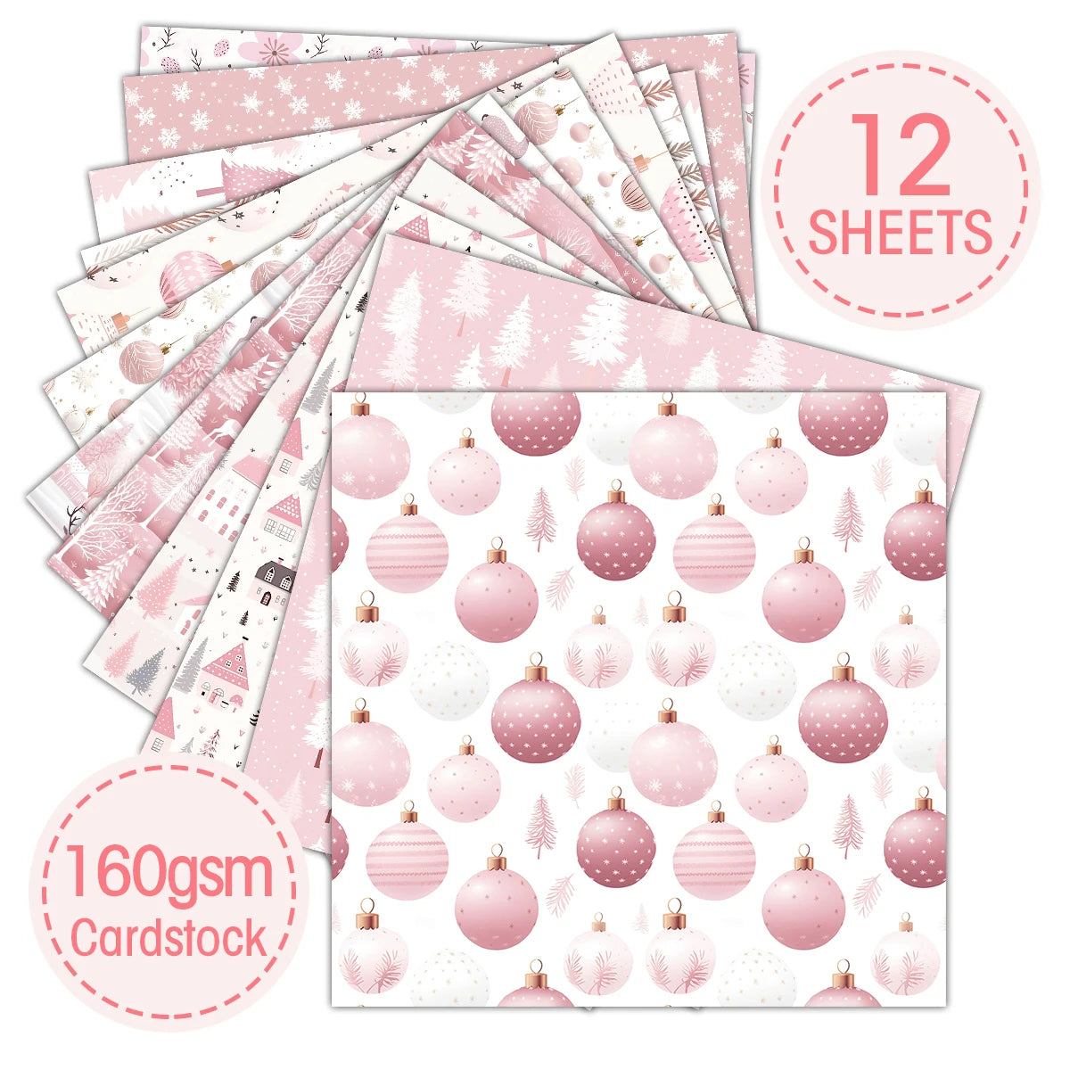Pink Christmas Scrapbook Paper Pad | 12 Sheets Decorative Craft Papers detail view