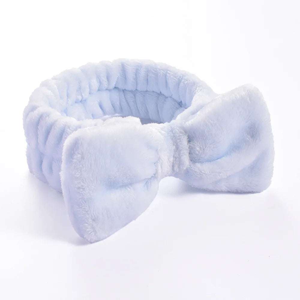 Soft Coral Fleece Headband Women Makeup Wash Face Spa Elastic Hair Band Fashion Female close-up view