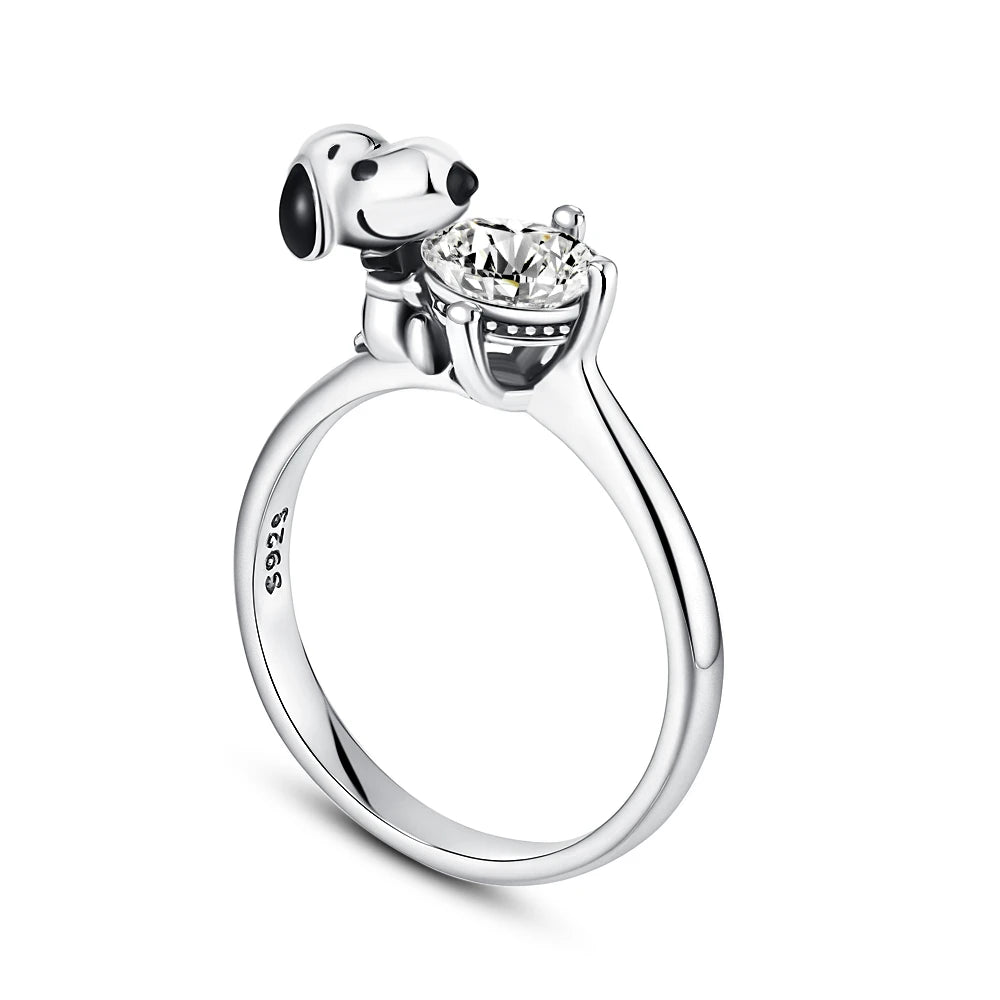 Hot selling new 925 sterling silver mini Snoopy Christmas pink diamond love orchid ring detail view