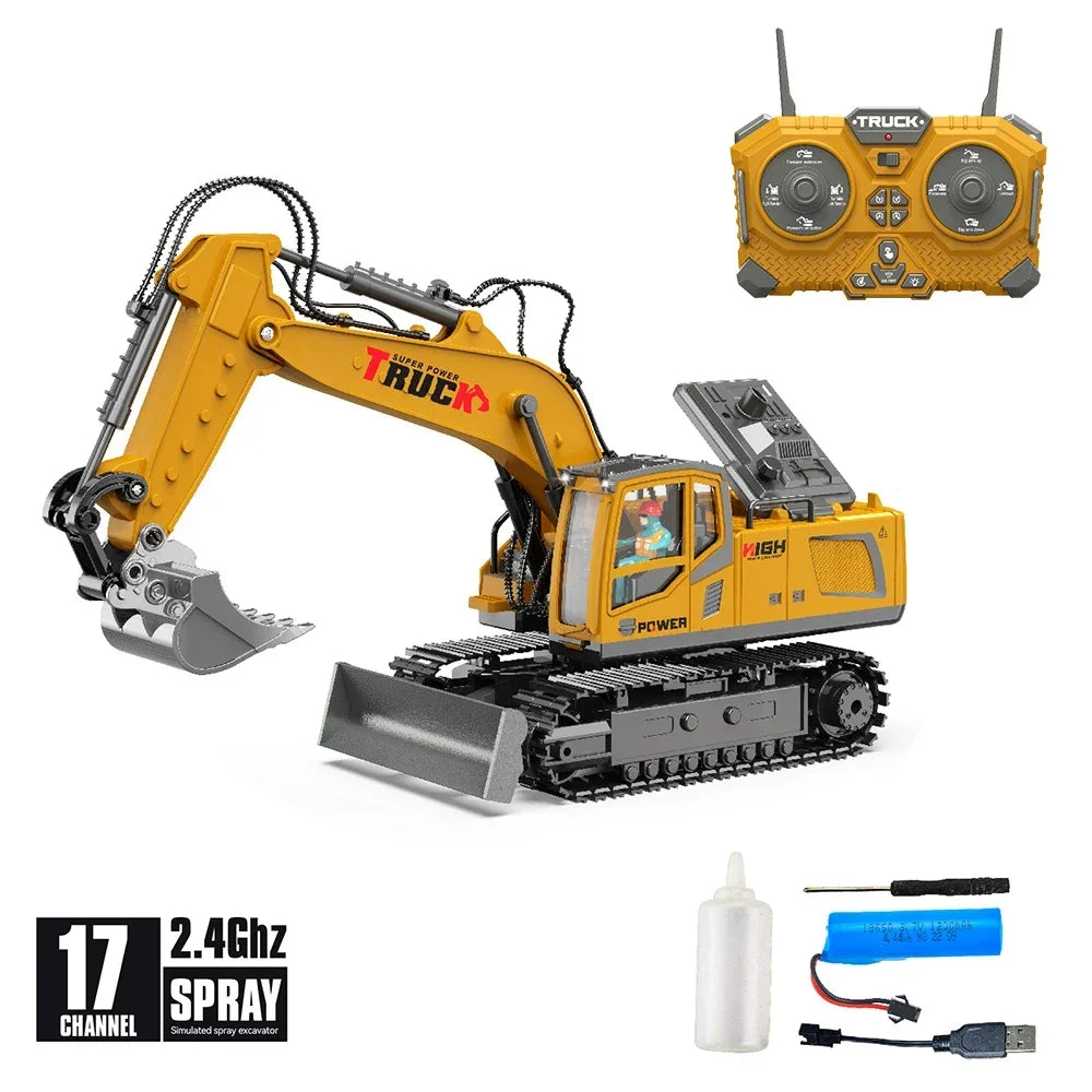 1/18 RC Alloy Spray Excavator Truck 17CH Engineering Vehicle Sound Lights 680 Degre additional angle