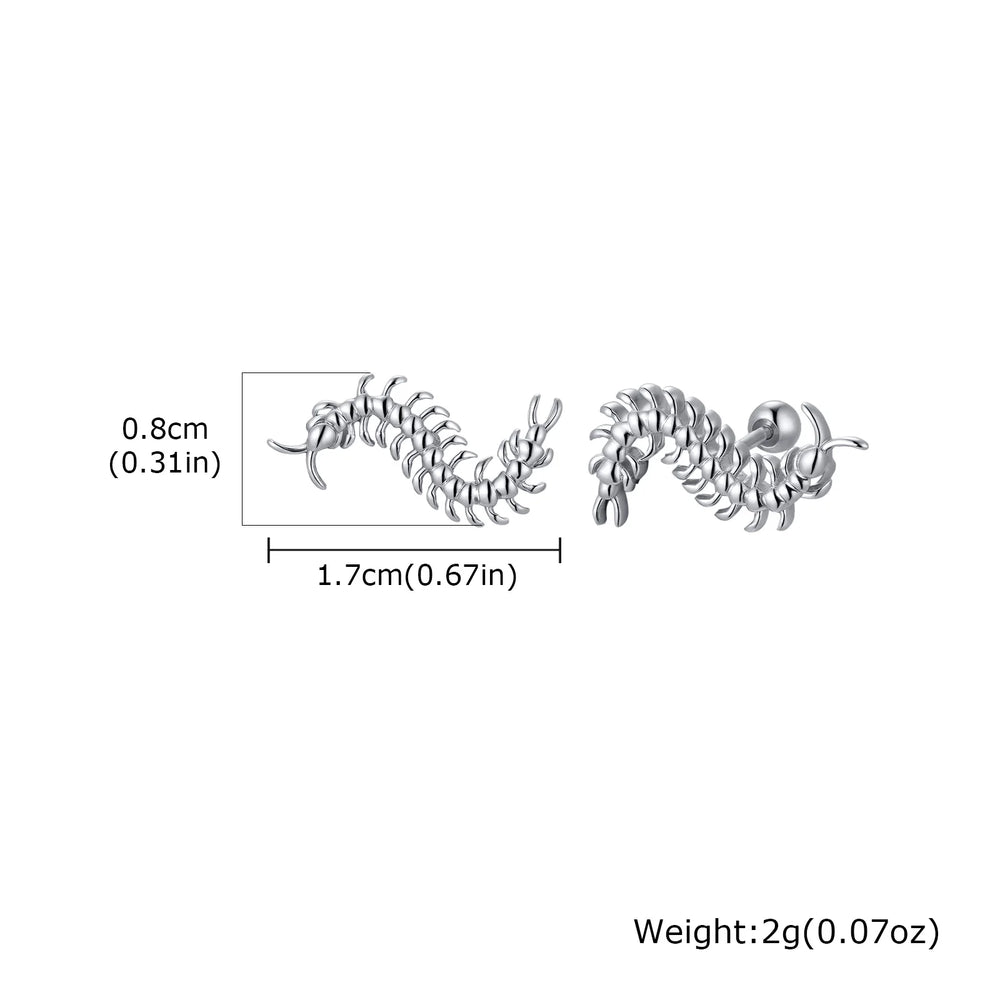 Strange Centipede Stud Earrings Punk Hip Hop Metal Jewelry for Men And Women Unique Goth detail view