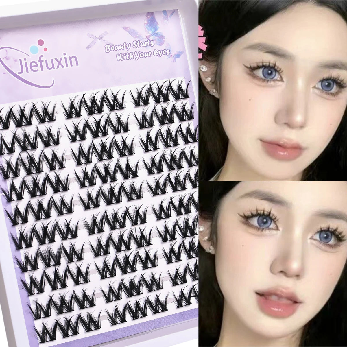 10Rows Cluster False Eyelashes Voluminous Fluffy Thick Natural Curling Lash Manga Eyes，Anime Lash Style，Suitable for Beginners