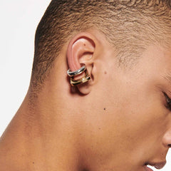 Unique Design Gold Silver Mix Color Geometric Clip Earring Cuff Stainless Steel Square close-up view