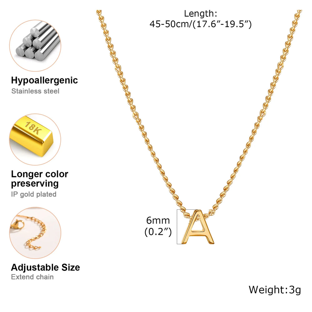 Vnox Chic Tiny A-Z Letters Necklaces for Women Girls, Gold Color Stainless Steel Initi close-up view