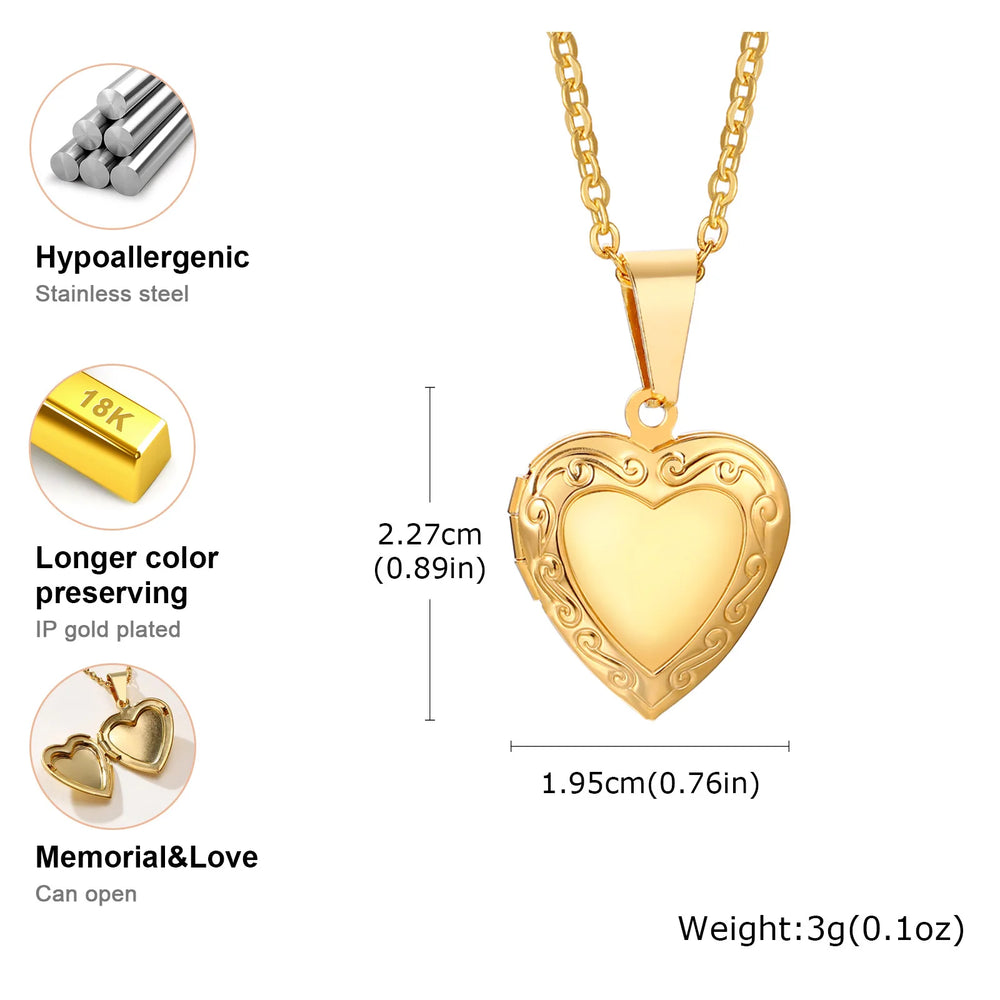 Gold Heart Locket Necklace with Photo Frame | Stainless Steel Jewelry for Women additional angle