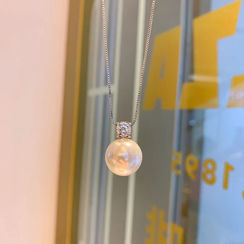Huitan Imitation Pearl Women Pendant Necklace Inlaid Shiny CZ Fashion Wedding Party additional angle