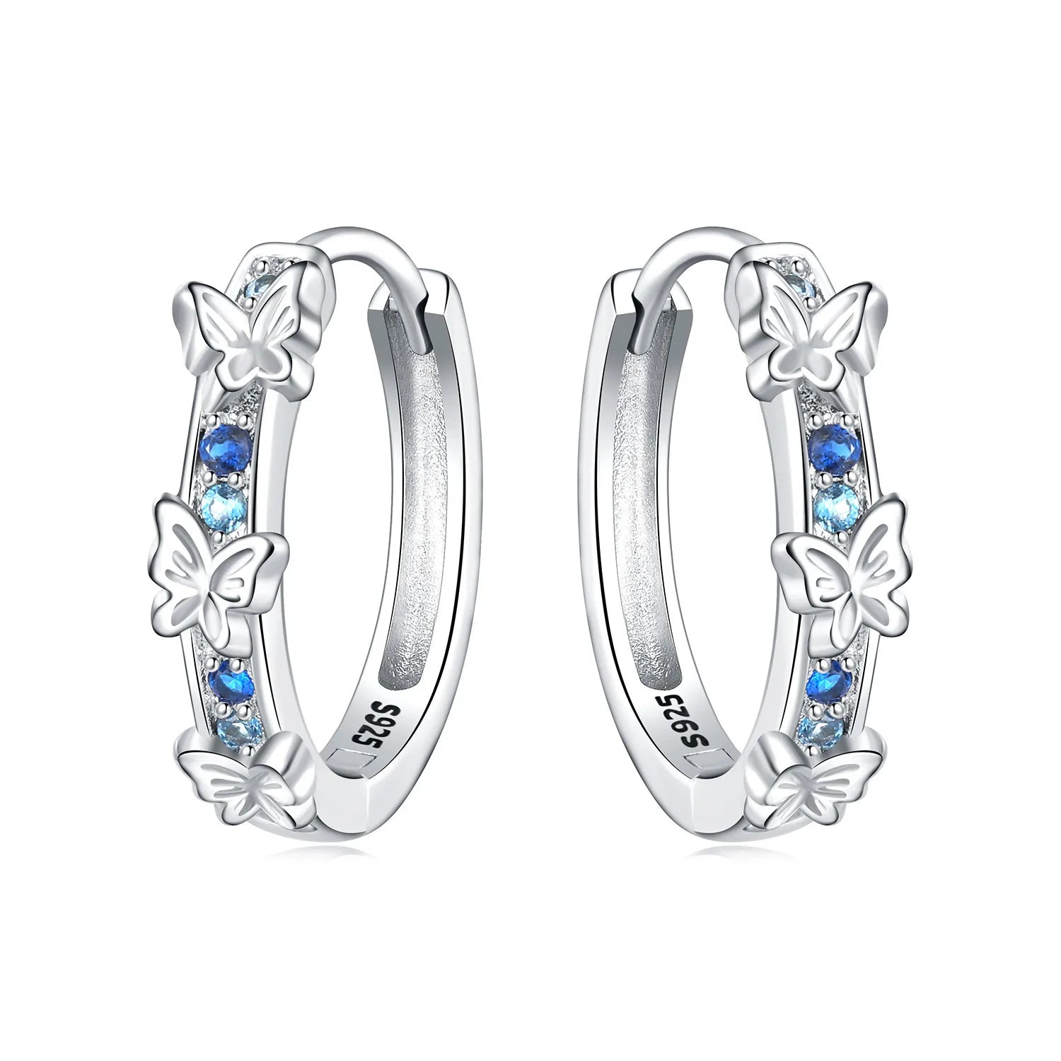 PANPOKI Original 925 Sterling Silver Purple Butterfly Insect Earrings Women Hoop Earr alternate view