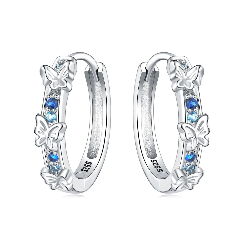 PANPOKI Original 925 Sterling Silver Purple Butterfly Insect Earrings Women Hoop Earr alternate view