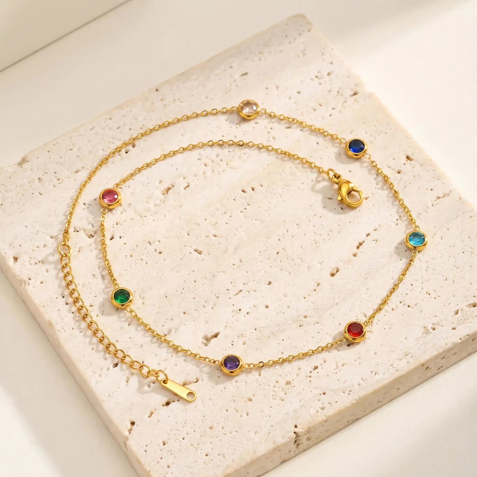 Dainty Colorful CZ Station Choker Necklace, Womne's Gold Plated Stainless Steel Chain lifestyle view