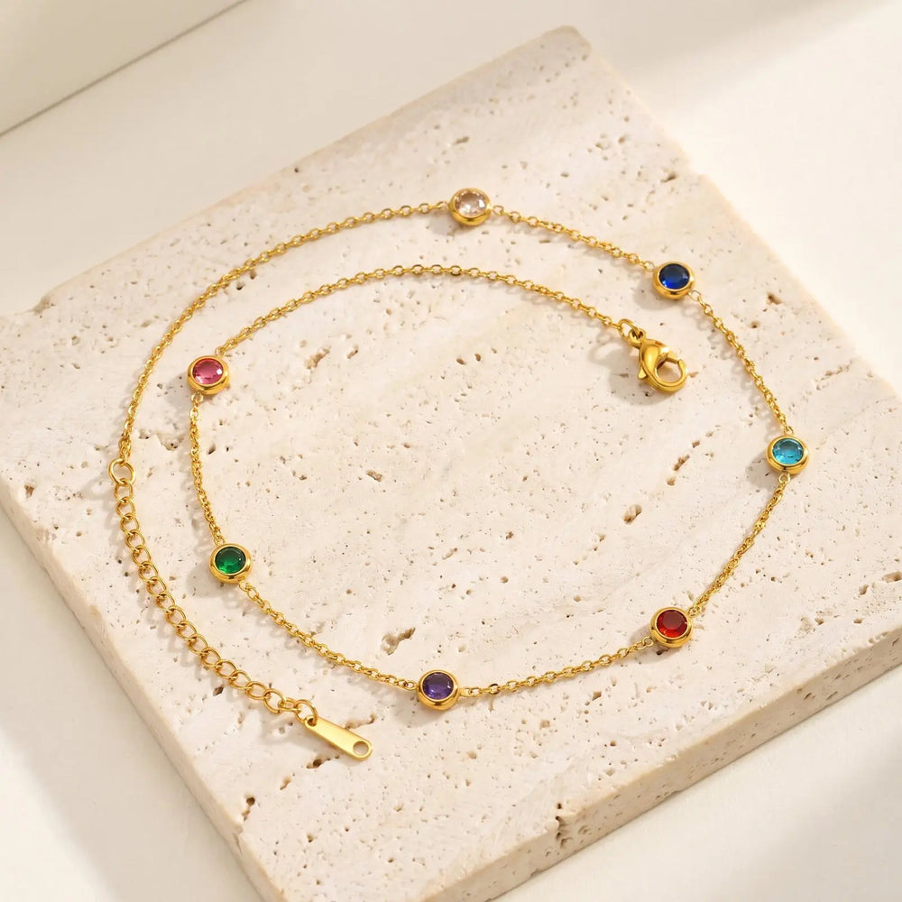 Dainty Colorful CZ Station Choker Necklace, Womne's Gold Plated Stainless Steel Chain lifestyle view