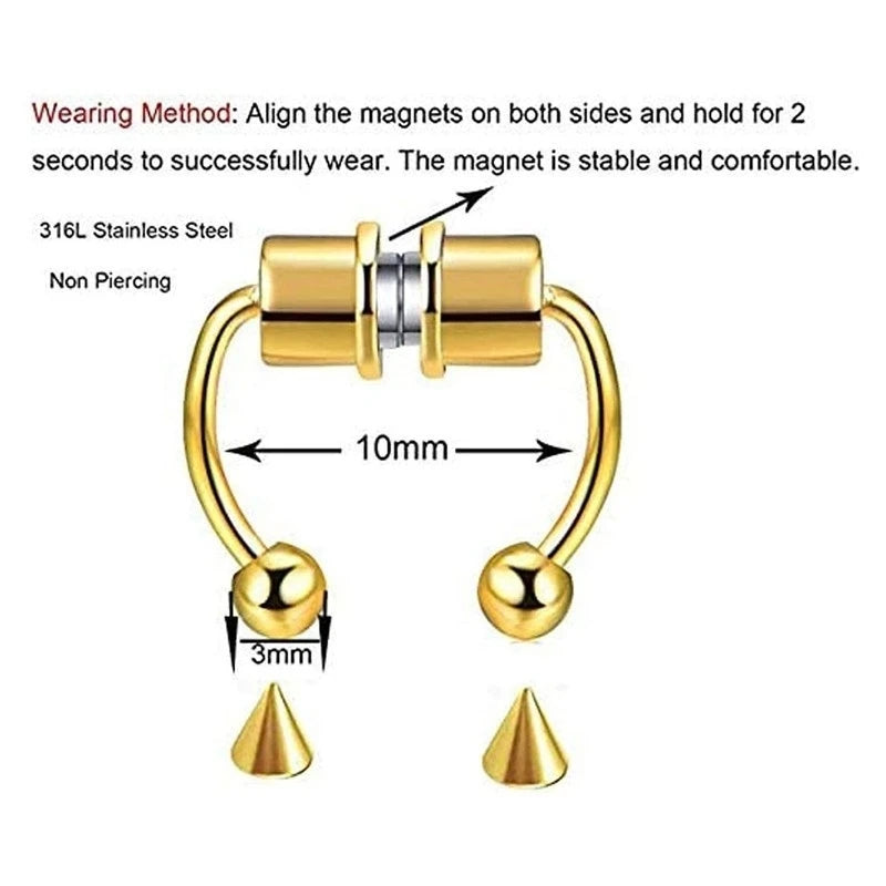 Stainless Steel Magnet Fake Nose Ring Hoop Fake Piercing Hoop Septum Rings For Wome additional angle