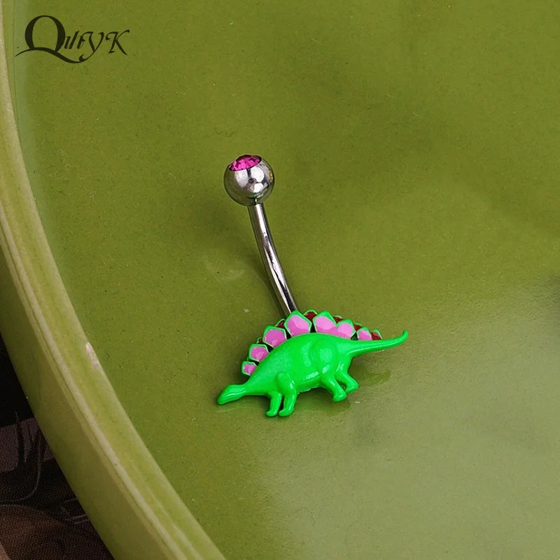 Sweet Dinosaur Navel Ring Zircon Heart Strawberry Belly Button Ring For Women Body Piercing Decor Va