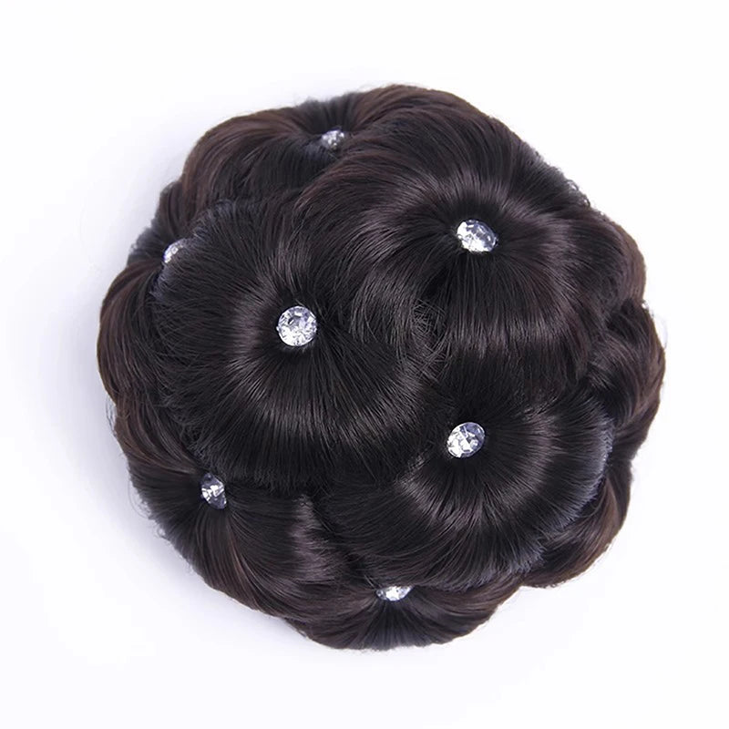 Synthetic Hair Bun Bud Hair Clips With Rhinestones Colorful Shiny For Women Ponytail Cla detail view