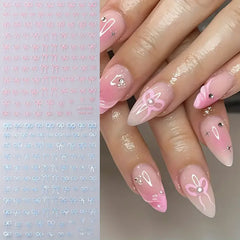 1/2pcs Black White Pink Mini Bowknot Design Nail Art Sticker Self Adhesive Lace Ribbo alternate view