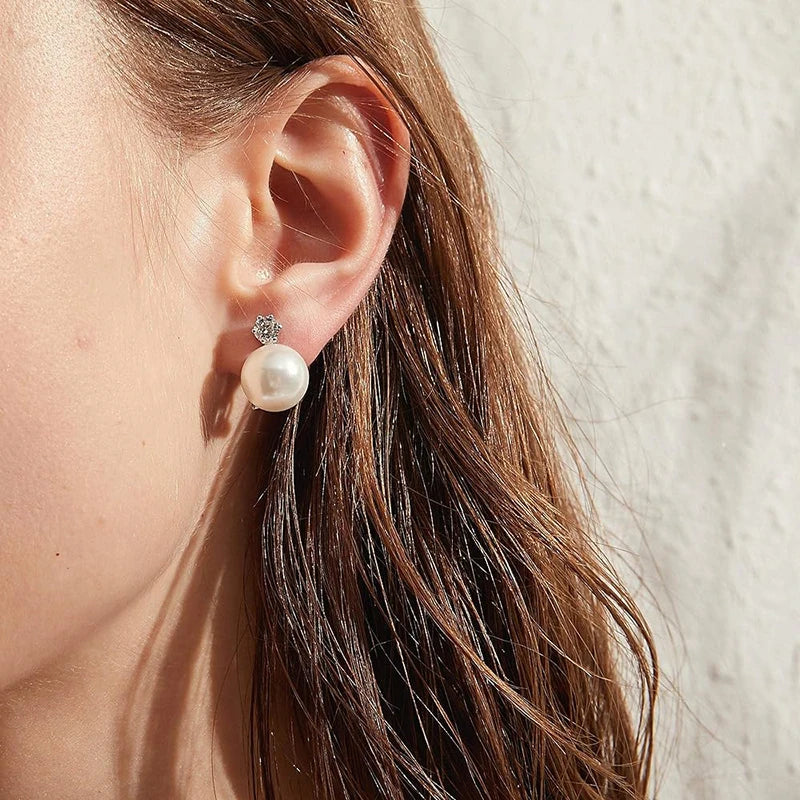 Huitan Trendy Korean Style Piercing Stud Earrings Women Graceful Simulated Pearl Jewe lifestyle view