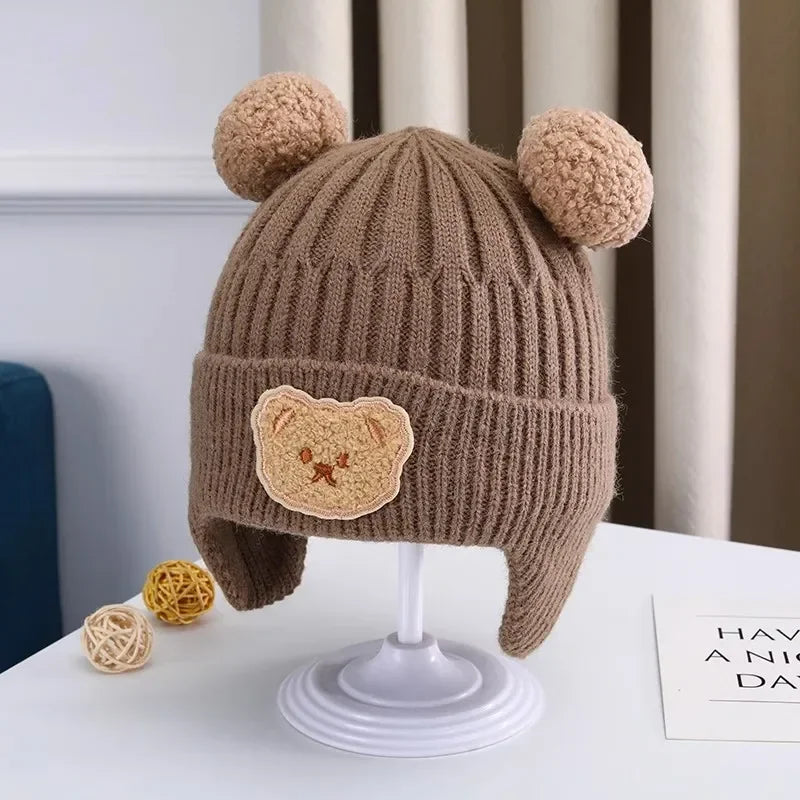 Baby Bear Ear Protection Hat | Winter Thickened Warm Knitted Hat for Children alternate view