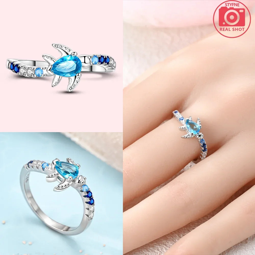 Original Romantic Heart-shaped White Zircon Shell Bowknot Rings 925 Sterling Silver W lifestyle view