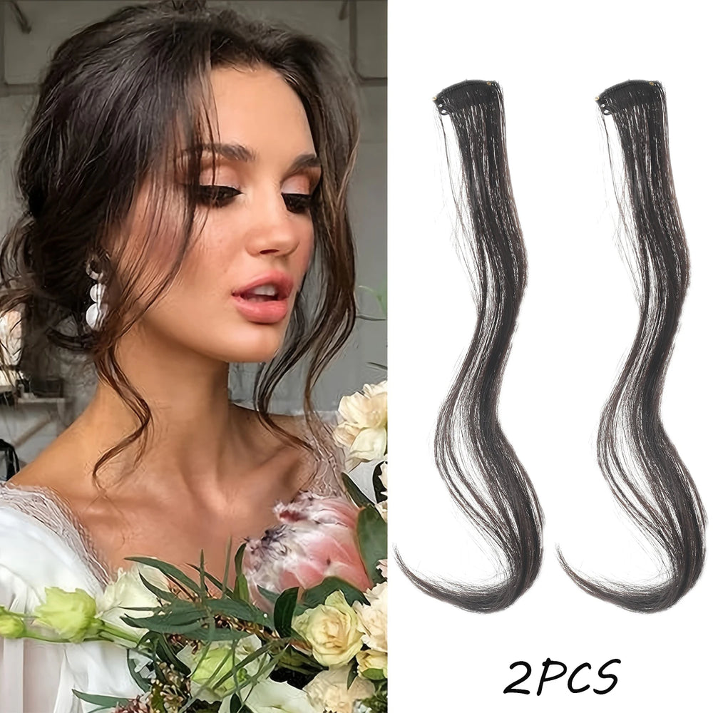 2PC Curly Bangs Clip-On Hair Extensions | Wavy Side Fringe with Invisible Clips detail view