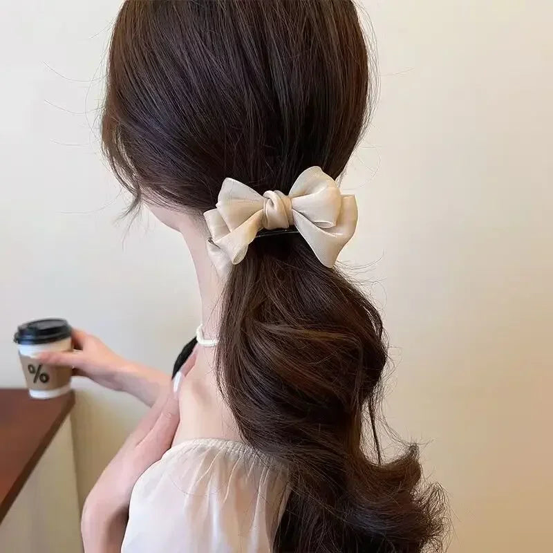 Sweet Bow Tie Hair Claw Clip Velvet Ponytail Fixed Large Hair Clip Elegant Women Solid Color Headwear Accessories Gift for Girls
